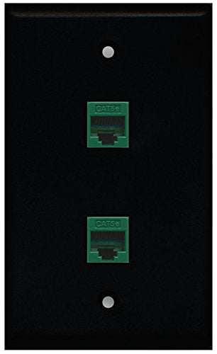 RiteAV - Black 2 Port Cat5e Ethernet Green Wall Plate