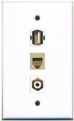 RiteAV - 1 Port RCA White and 1 Port USB A-A and 1 Port Phone RJ11 RJ12 Beige Wall Plate