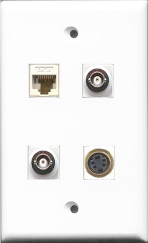 RiteAV 1 Port S-Video 2 Port BNC and 1 Port Cat6 Ethernet White Wall Plate