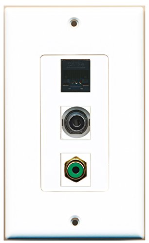 RiteAV - 1 Port RCA Green and 1 Port 3.5mm and 1 Port Cat5e Ethernet Black Decorative Wall Plate Decorative