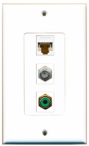 RiteAV - 1 Port RCA Green and 1 Port Coax Cable TV- F-Type and 1 Port Cat6 Ethernet White Decorative Wall Plate Decorative
