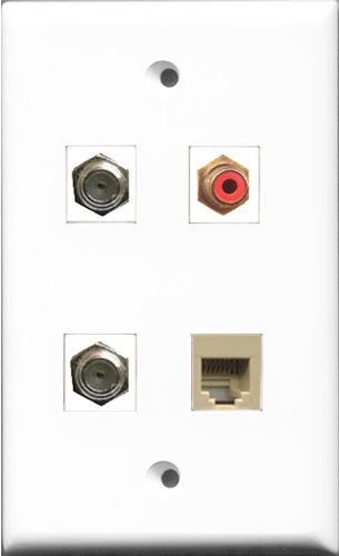 RiteAV 1 Port RCA Red 2 Port Coax Cable TV- F-Type and 1 Port Phone RJ11 RJ12 Beige Wall Plate