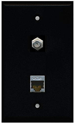RiteAV - Black 1 Port Coax Cable TV- F-Type 1 Port Cat6a Wall Plate