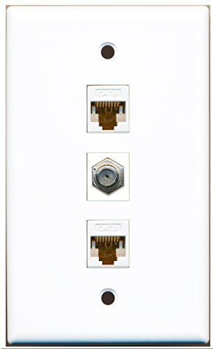 RiteAV - 1 Port Coax Cable TV- F-Type 2 Port Cat6 Ethernet White Wall Plate