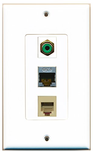 RiteAV - 1 Port RCA Green and 1 Port Phone RJ11 RJ12 Beige and 1 Port Shielded Cat6 Ethernet Decorative Wall Plate Decorative