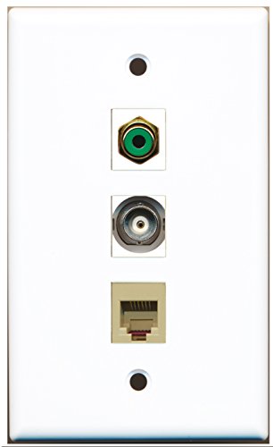 RiteAV - 1 Port RCA Green and 1 Port Phone RJ11 RJ12 Beige and 1 Port BNC Wall Plate