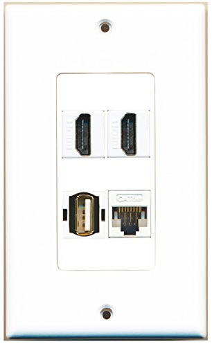 RiteAV - 2 Port HDMI 1 Port USB A-A 1 Port Cat5e Ethernet White Wall Plate Decorative