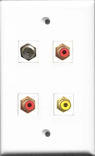 RiteAV - 2 Port RCA Red and 1 Port RCA Yellow and 1 Port Coax Cable TV- F-Type Wall Plate