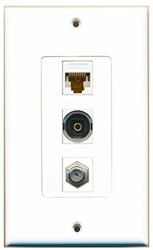RiteAV - 1 Port Coax Cable TV- F-Type and 1 Port Toslink and 1 Port Cat6 Ethernet White Decorative Wall Plate Decorative