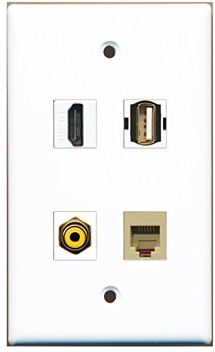 RiteAV - 1 Port HDMI 1 Port RCA Yellow 1 Port USB A-A 1 Port Phone RJ11 RJ12 Beige Wall Plate