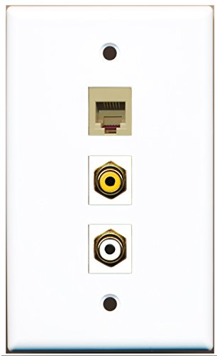 RiteAV - 1 Port RCA White and 1 Port RCA Yellow and 1 Port Phone RJ11 RJ12 Beige Wall Plate