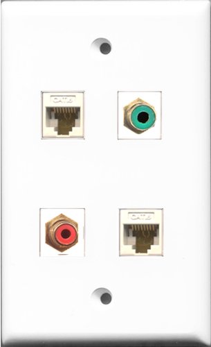 RiteAV 1 Port RCA Red and 1 Port RCA Green 2 Port Cat6 Ethernet White Wall Plate