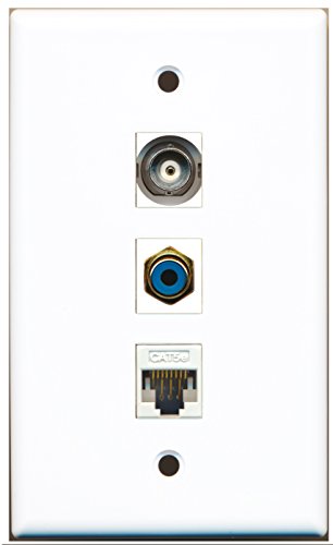 RiteAV - 1 Port RCA Blue and 1 Port BNC and 1 Port Cat5e Ethernet White Wall Plate