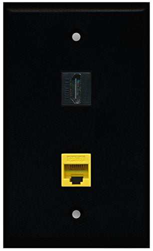 RiteAV - Black 1 Port HDMI 1 Port Cat6 Ethernet Yellow Wall Plate
