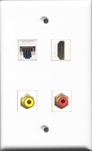 RiteAV - 1 Port HDMI and 1 Port RCA Red and 1 Port RCA Yellow and 1 Port Cat5e Ethernet White Wall Plate