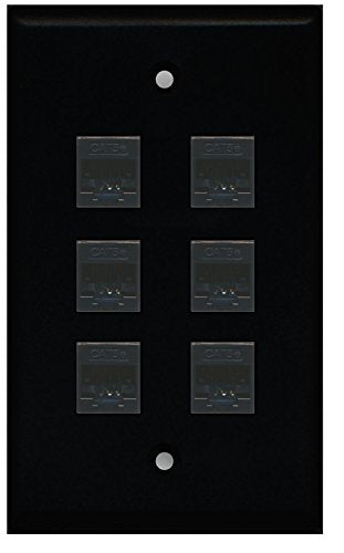 RiteAV (1 Gang Flat) 6 Cat5e Black Wall Plate Black
