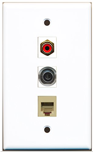RiteAV - 1 Port RCA Red and 1 Port Phone RJ11 RJ12 Beige and 1 Port 3.5mm Wall Plate