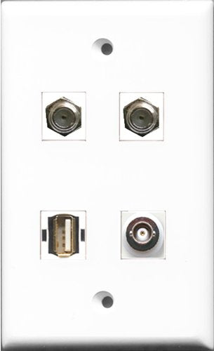 RiteAV - 2 Port Coax Cable TV- F-Type and 1 Port USB A-A and 1 Port BNC Wall Plate