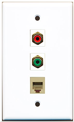 RiteAV - 1 Port RCA Red and 1 Port RCA Green and 1 Port Phone RJ11 RJ12 Beige Wall Plate