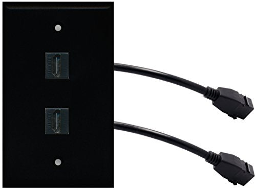 RiteAV (1 Gang Flat) 2 HDMI Black Wall Plate w/ Pigtail Extension Cable Black