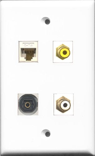 RiteAV 1 Port RCA White and 1 Port RCA Yellow and 1 Port Toslink and 1 Port Cat6 Ethernet White Wall Plate
