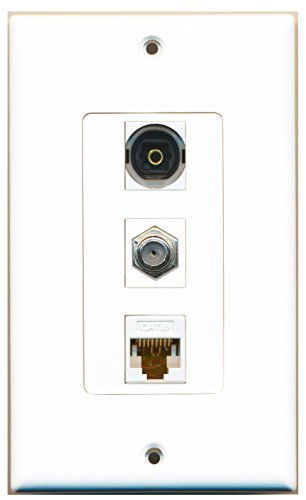 RiteAV - 1 Port Coax Cable TV- F-Type and 1 Port Toslink and 1 Port Cat6 Ethernet White Decorative Wall Plate Decorative