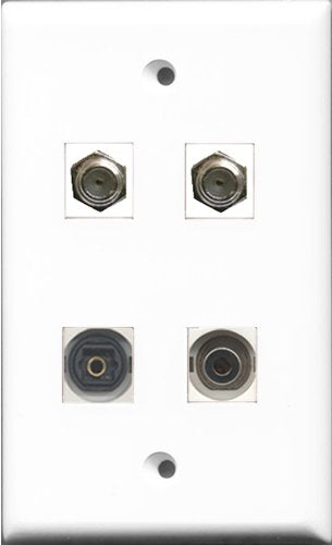 RiteAV - 2 Port Coax Cable TV- F-Type and 1 Port Toslink and 1 Port 3.5mm Wall Plate