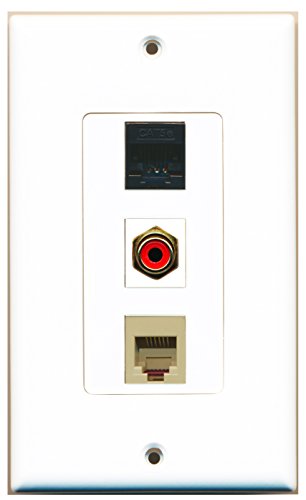 RiteAV - 1 Port RCA Red and 1 Port Phone RJ11 RJ12 Beige and 1 Port Cat5e Ethernet Black Decorative Wall Plate Decorative