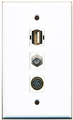 RiteAV - 1 Port Coax Cable TV- F-Type and 1 Port USB A-A and 1 Port S-Video Wall Plate
