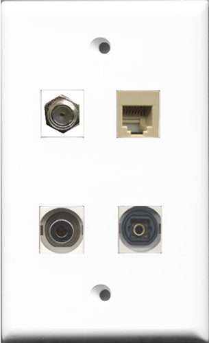 RiteAV 1 Port Coax Cable TV- F-Type and 1 Port Phone RJ11 RJ12 Beige and 1 Port Toslink and 1 Port 3.5mm Wall Plate