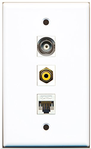 RiteAV - 1 Port RCA Yellow and 1 Port BNC and 1 Port Cat5e Ethernet White Wall Plate