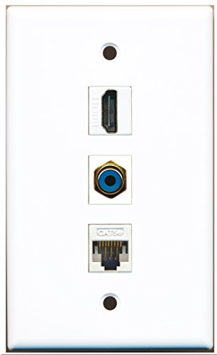 RiteAV - 1 Port HDMI and 1 Port RCA Blue and 1 Port Cat5e Ethernet White Wall Plate