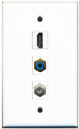 RiteAV - 1 Port HDMI and 1 Port RCA Blue and 1 Port Coax Cable TV- F-Type Wall Plate