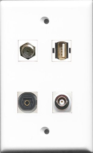 RiteAV 1 Port Coax Cable TV- F-Type and 1 Port USB A-A and 1 Port Toslink and 1 Port BNC Wall Plate