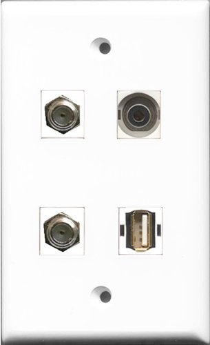 RiteAV - 2 Port Coax Cable TV- F-Type and 1 Port USB A-A and 1 Port 3.5mm Wall Plate