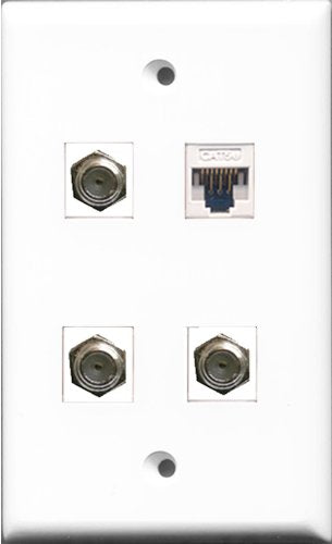 RiteAV - 3 Port Coax Cable TV- F-Type and 1 Port Cat5e Ethernet White Wall Plate