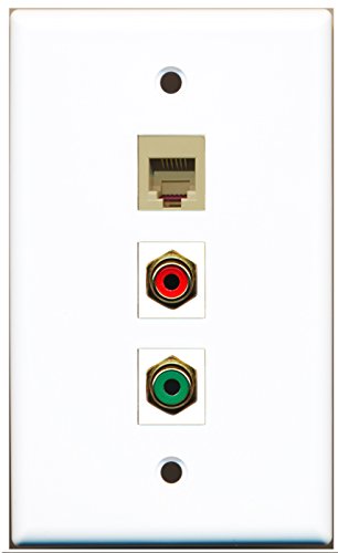 RiteAV - 1 Port RCA Red and 1 Port RCA Green and 1 Port Phone RJ11 RJ12 Beige Wall Plate