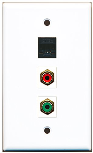 RiteAV - 1 Port RCA Red and 1 Port RCA Green and 1 Port Cat5e Ethernet Black Wall Plate