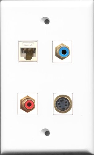 RiteAV 1 Port RCA Red and 1 Port RCA Blue and 1 Port S-Video and 1 Port Cat6 Ethernet White Wall Plate