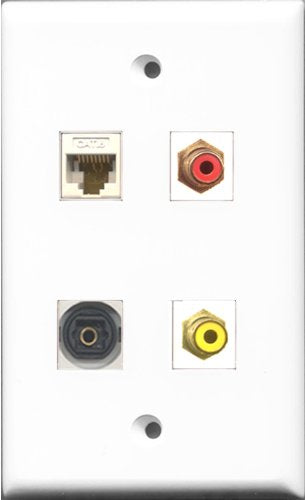 RiteAV 1 Port RCA Red and 1 Port RCA Yellow and 1 Port Toslink and 1 Port Cat6 Ethernet White Wall Plate