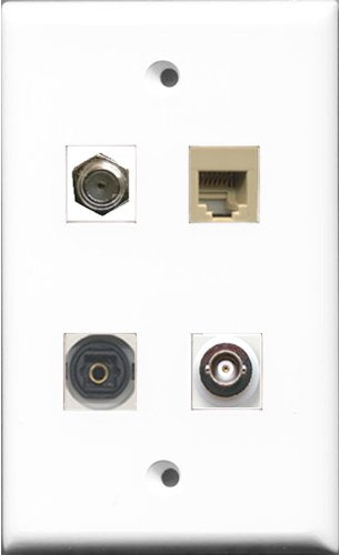RiteAV 1 Port Coax Cable TV- F-Type and 1 Port Phone RJ11 RJ12 Beige and 1 Port Toslink and 1 Port BNC Wall Plate