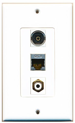 RiteAV - 1 Port RCA White and 1 Port Shielded Cat6 Ethernet and 1 Port Toslink Decorative Wall Plate Decorative