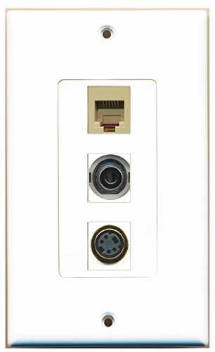 RiteAV - 1 Port Phone RJ11 RJ12 Beige and 1 Port S-Video and 1 Port 3.5mm Decorative Wall Plate Decorative