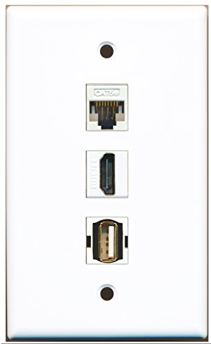 RiteAV - 1 Port HDMI and 1 Port USB A-A and 1 Port Cat5e Ethernet White Wall Plate