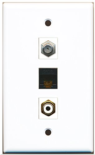 RiteAV - 1 Port RCA White and 1 Port Coax Cable TV- F-Type and 1 Port Cat6 Ethernet Black Wall Plate