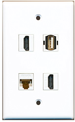 RiteAV - 2 Port HDMI 1 Port USB A-A 1 Port Cat6 Ethernet White Wall Plate