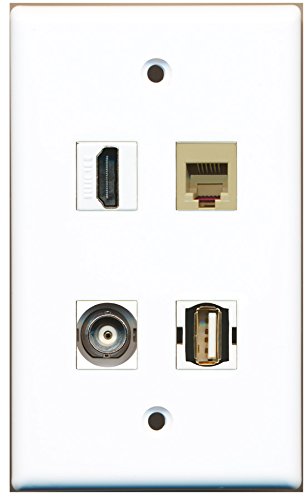 RiteAV - 1 Port HDMI 1 Port USB A-A 1 Port Phone RJ11 RJ12 Beige 1 Port BNC Wall Plate