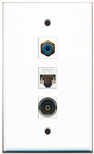 RiteAV - 1 Port RCA Blue and 1 Port Toslink and 1 Port Cat5e Ethernet White Wall Plate