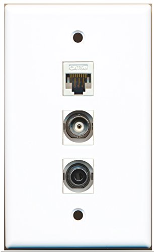 RiteAV - 1 Port 3.5mm and 1 Port BNC and 1 Port Cat5e Ethernet White Wall Plate