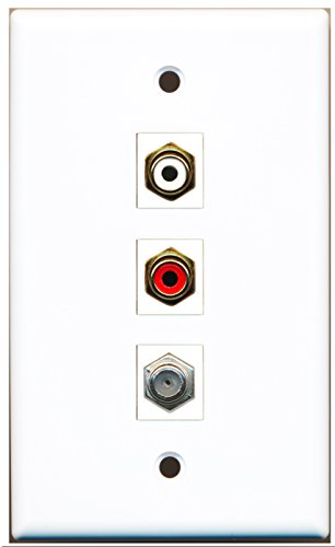 RiteAV - 1 Port RCA Red and 1 Port RCA White and 1 Port Coax Cable TV- F-Type Wall Plate